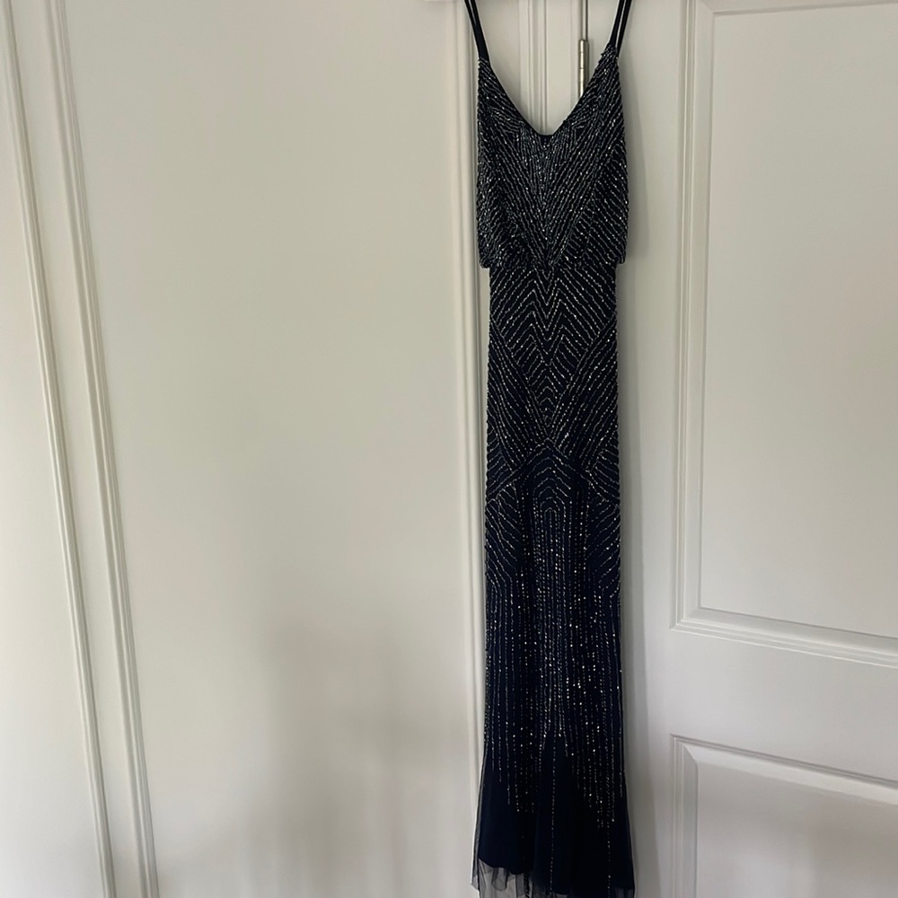 Gorgeous full beaded gown criss cross back
